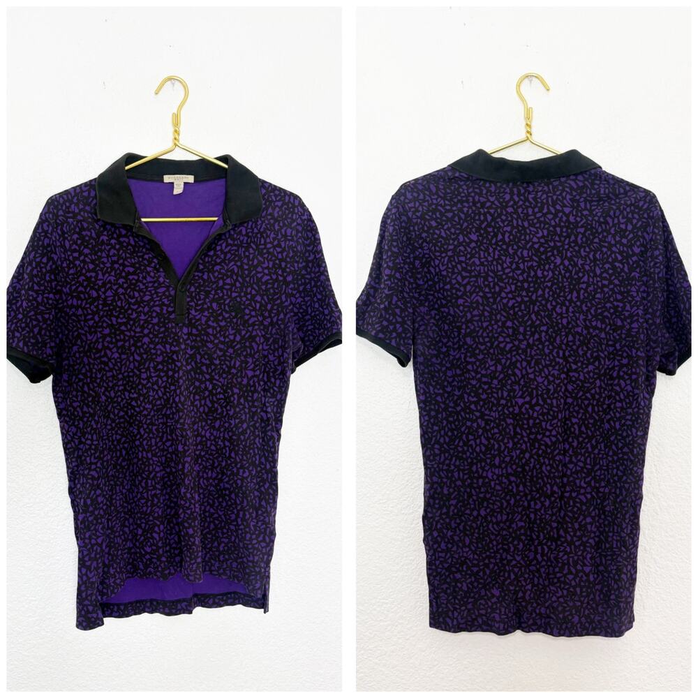Burberry Men’s Pattern Purple Polo Shirt Size Medium Preppy Classic